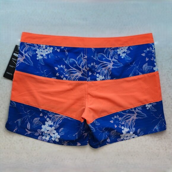 Ladies 5 inch Blue & Orange Floral Print Board Shorts - Picture 2 of 5
